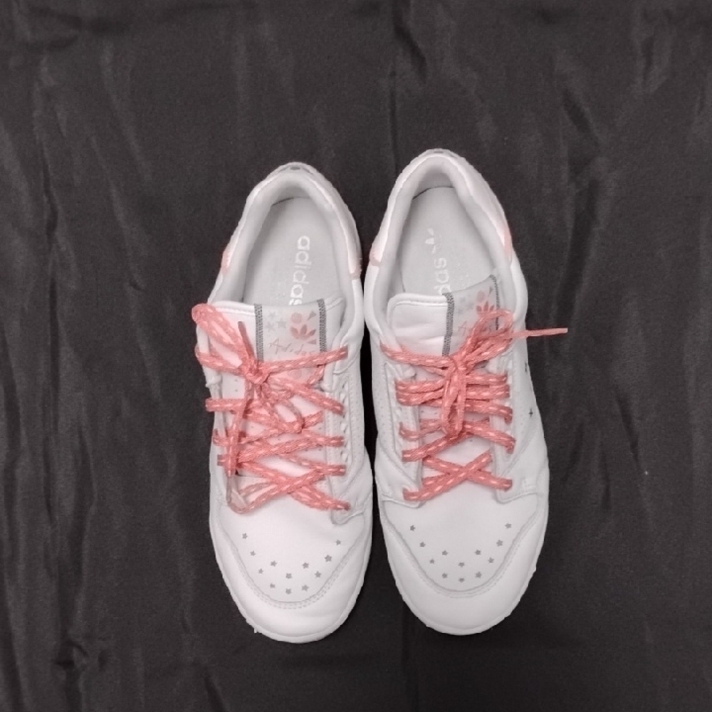 Adidas Women's White Sneakers with Pink Accents